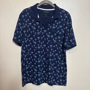 Banana Republic Men's Shirt Palm Tree Short Sleeve Polo Blue White Size Medium‎